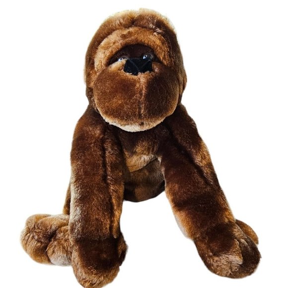 Vintage‎ Brown Gorilla Ape Monkey Plush Stuffed Animal 9.5 Inches Huggable - Picture 1 of 9